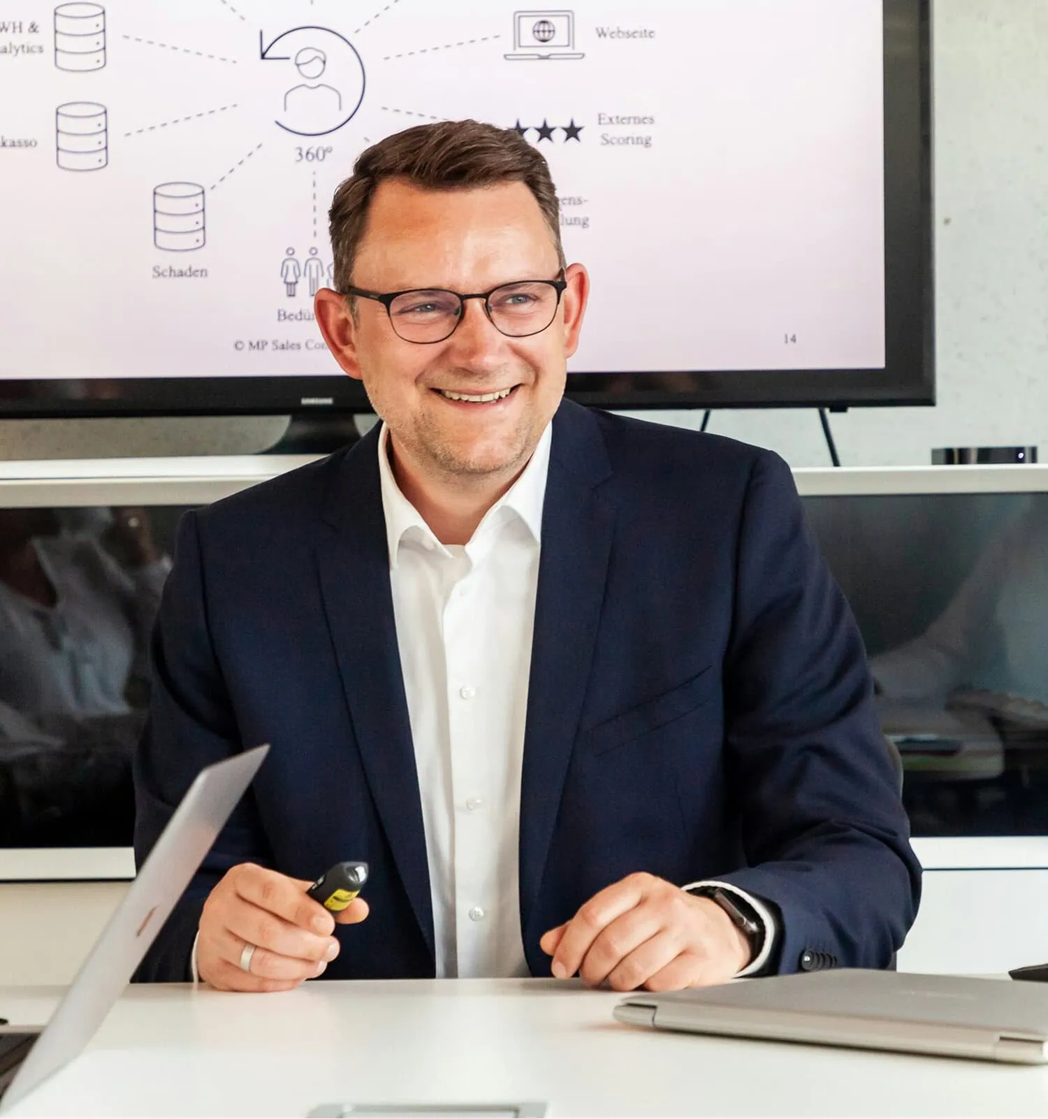 Confident executive presenting strategic data and analytics