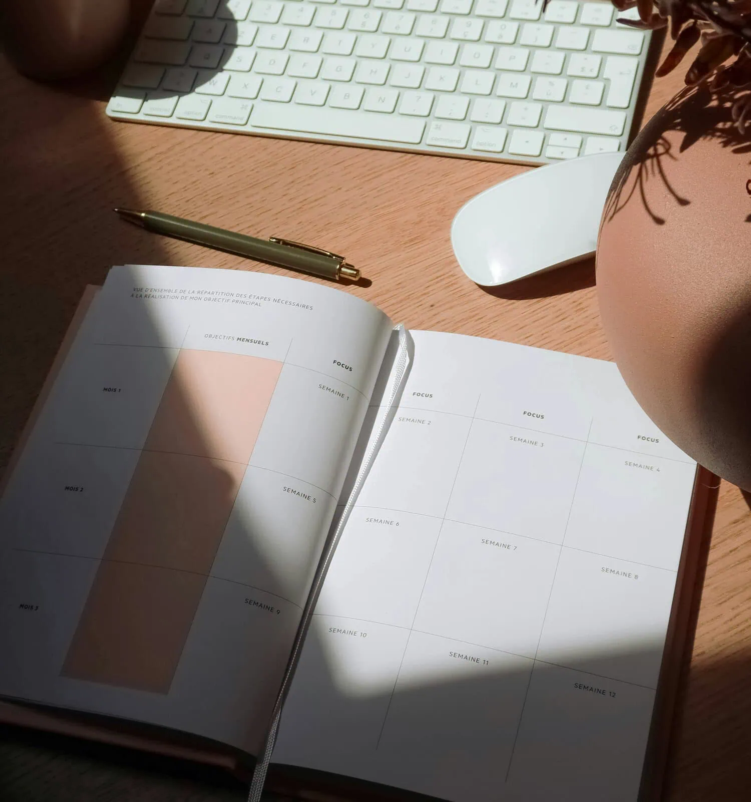 Notebook with monthly and weekly financial planning notes